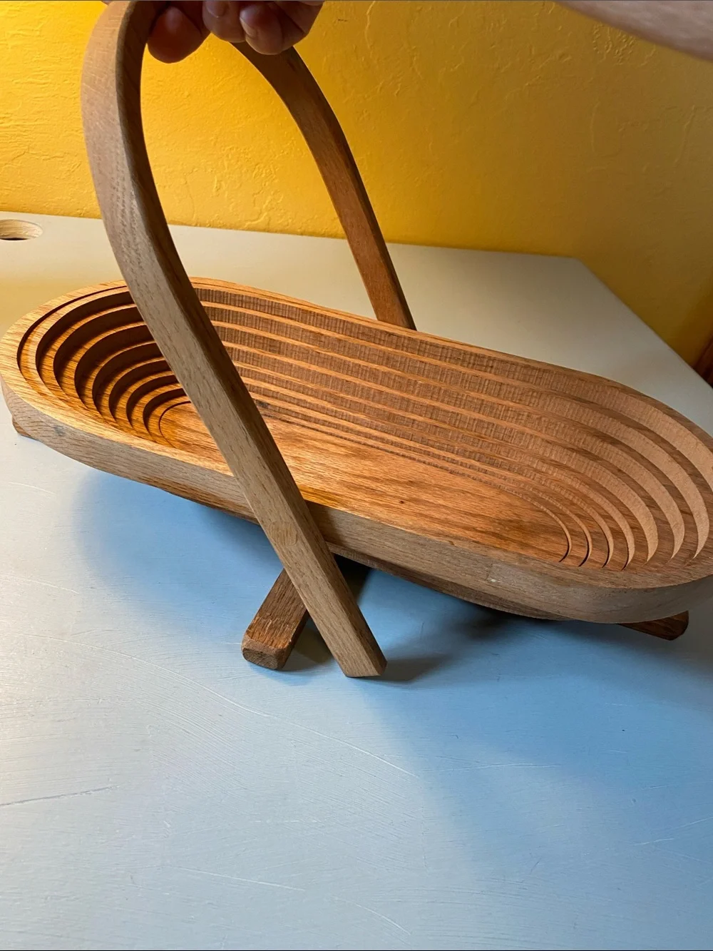 Vintage Handmade Oak Collapsible Basket
